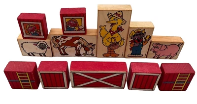 Sesame Street Creative Farm Wooden Blocks Jim Hensen Muppets Big Bird Count 1989 - Image 1 of 4