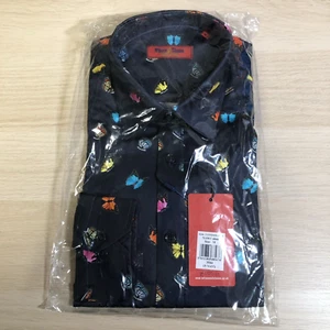 BNWT Wilson & Sloane Lutterworth Mens Shirt M Navy Blue Butterfly Print Funky - Picture 1 of 13