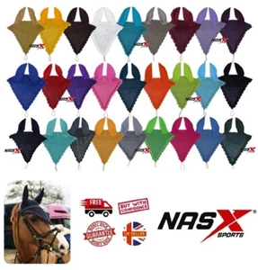 Horse Long Tie Down Fly Hood Fly Veil Ear Bonnet Flyveil Net Handmade UK STOCK - Picture 1 of 29