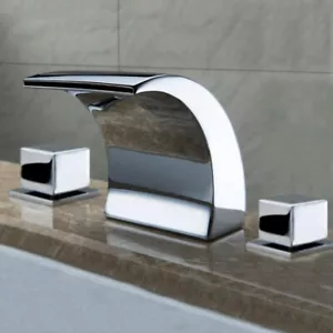 8" Widespread Bathroom Sink Faucet 3 Hole Waterfall Vanity Basin Mixer 2-Handles - Picture 1 of 12