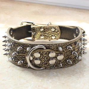 NEW Spiked Studded Rivets Leather Big Dog Collar Pitbull Terrier Boxer S M L XL - Picture 1 of 14
