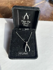 Vintage 18” Wishbone Pendant Necklace Beautiful Silver Tone W Rhinestones - Picture 1 of 16