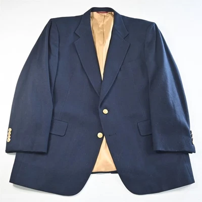 Chaqueta Blazer Abrigo Deportivo De Colección Hart Schaffner Marx 46R Franela Azul Marino Botón Dorado Foto 1 de 4