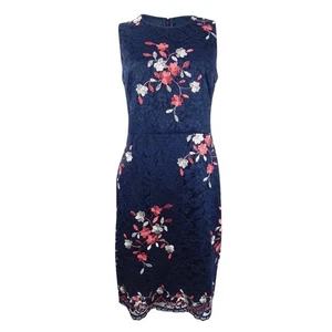 DKNY Marineblau Blumen Sommer Spitze Overlay ärmelloses Kleid Größe 10 Urlaub Hochzeit - Bild 1 von 4