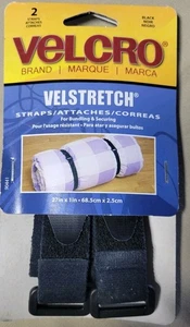 VELCRO Brand VELSTRETCH Straps 2-pack. Black One Size - Afbeelding 1 van 2