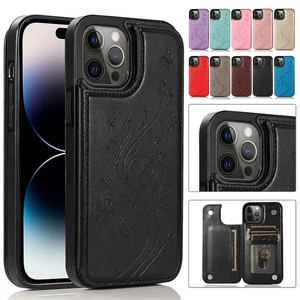 Magnetic Card Slots Flip Cover Stand Phone Case For iPhone 15 Pro 14 13 12 MAX - Afbeelding 1 van 96
