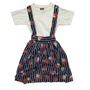 Vintage Silber Einhorn Kleid Mädchen 8 weiß marine Blumen Strapsrock 90er - Bild 1 von 6