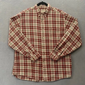 LL Bean Heritage Plaid Flannel Shirt Mens L Red Cream Indie Grunge Casual Cotton - Picture 1 of 13