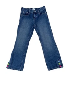 GYMBOREE GIRLS SMART & SWEET FLOWER BUTTONS BOOT CUT DENIM JEANS SIZE 7 - Picture 1 of 5