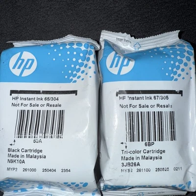 HP Instant Ink 65/304 Original Schwarz Patrone 67/305 Tri-Color Neu Versiegelt - Bild 1 von 3