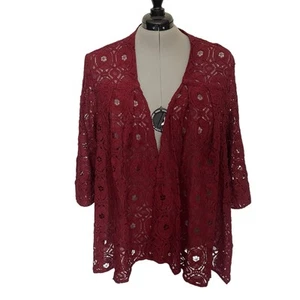 Denim 24/7 Cottage Core Crochet Cardigan Sweater Womens 28W Boho Festival Kimono - Picture 1 of 9