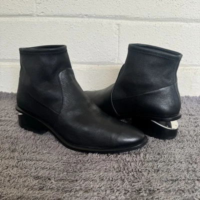 ALEXANDER WANG KORI SILVER TONE NOTCHED HEELSSTRETCH LEATHER SOCKS. BOOTS SIZE 7 - Image 1 of 4