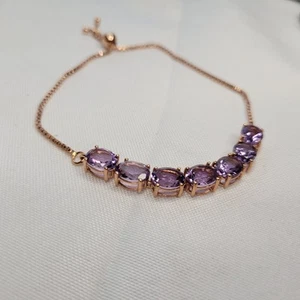 DK Designer David Kidd Sterling Silver 925 Amethyst Bolo Bracelet Rose Gold Tone - Picture 1 of 8