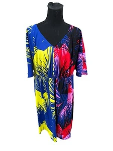 LANE BRYANT Colorful V-Neck Stretch Midi Dress Flutter Sleeves Size 14/16 - Picture 1 of 6
