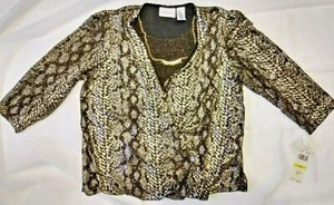 Alfred Dunner Women Size M Dressy Top Glamorous Slinky Gold Layered NICE! NWT - Picture 1 of 5