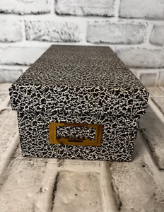 Vintage Cardboard Cardboard Metal Retro Index Cards File Box Hedges The Line - Picture 1 of 7