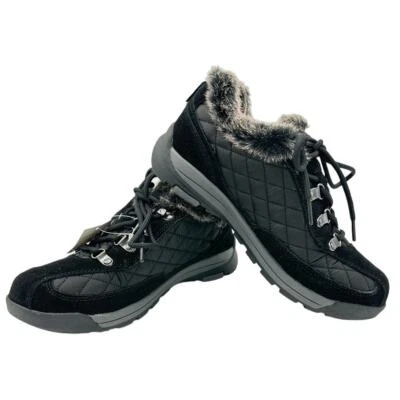 Lands' End Novo com etiquetas Tamanho 8 Feminino Forro de Pele Sintética Acolchoado Preto Camurça em Pó Sapato Belle - Imagem 1 de 4