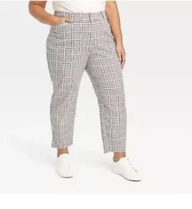 Ava & Viv Plus Size 20 PLAID HIGH-RISE TAPERED ANKLE PANTS STRETCH Comfort Waist - Picture 1 of 16