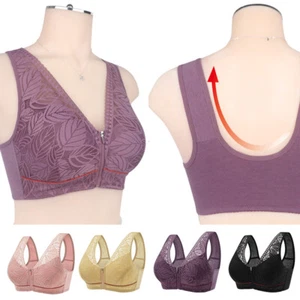 Women Front Fastening Bra Breathable Cotton Non Wired Padded Soft Stretch Bras ρ - Picture 1 of 16
