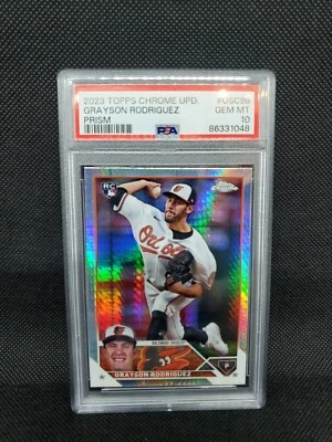 2023 TOPPS CHROME UPDATE USC98 GRAYSON RODRIGUEZ PRISM PSA 10 - Image 1 of 2