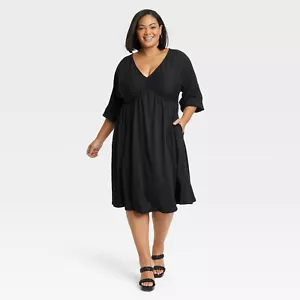 XXL - Womens Dolman 3/4 Sleeve Knit Empire Waist Dress - Ava Viv - Black - Picture 1 of 6