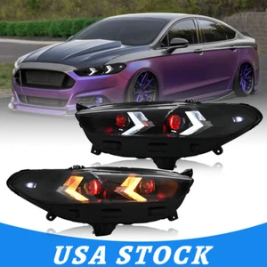LED Headlights Assembly For Ford Fusion 2013-2016 Devil Eyes (For Halogen Ver) - Picture 1 of 19