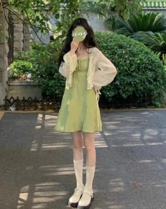Mujeres Vestido Corto con Capa Frente Abierto con Tirantes Con Cordones Chal Corto Verano Fino - Imagen 1 de 7