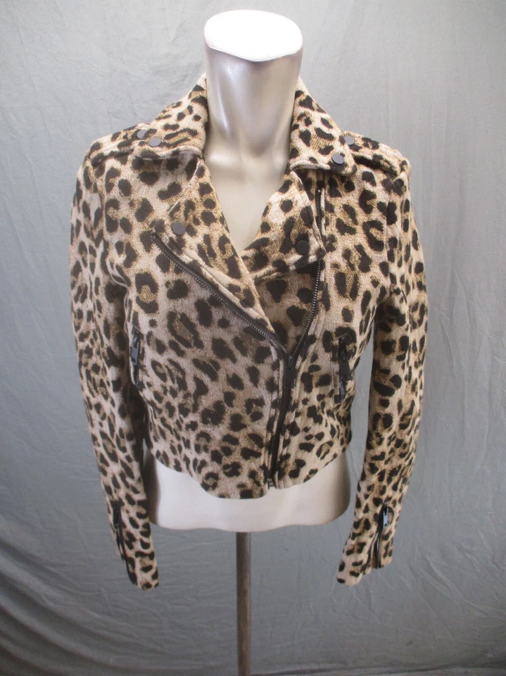 H&M Size 6 Women Animal Print 100% Cotton Full Zip Lapel Crop Stylish Blazer 979 - Image 1 of 4