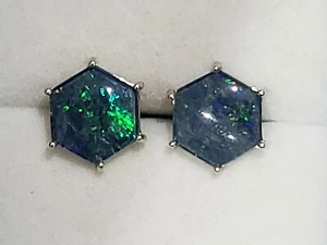 Australian Boulder Opal stud earrings in Rhodium over 925 SS 4.50 tcw  - Picture 1 of 5