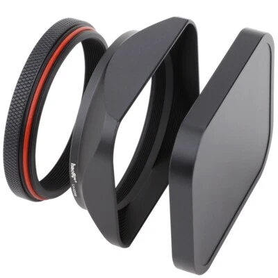 Haoge Metal Square Lens Hood +Cap for Fujifilm X100VI Fuji X100V X100F Black - Image 1 of 4