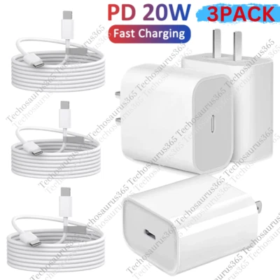 3x 20W USB-C Power Adapter For iPhone 14 13 12 11 Pro PD Fast Charger Cable LOT - Image 1 of 4
