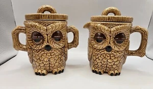 Vintage Hobbyist Double Sided Sleepy Owl Lidded Cream and Sugar Set--Marked SPC - Picture 1 of 5
