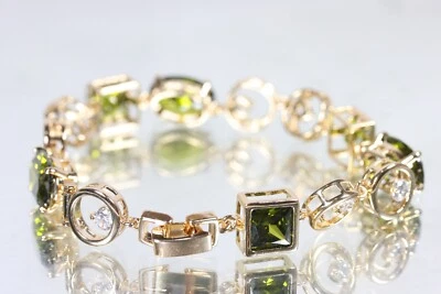 Brazalete de peridoto creado con diseño único / 20 cm / relleno de oro rosa Foto 1 de 4