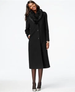 Maxi abrigo de lana Jones New York de cuello de piel sintética nuevo sin etiquetas $460 6 - Imagen 1 de 9