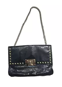 Michael Kors Handbag Black SnakeSkin Pattern Gold Chain Strap Studded Flap Purse - Picture 1 of 14