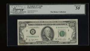 DBR 1977 $100 FRN New York Fr. 2168-B Legacy AU-50 Serial B34085213A - Picture 1 of 2
