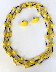 Set orecchini vintage con perline gialle multifilo collana e fondello a vite - Foto 1 di 6