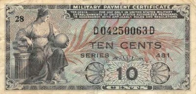 US / MPC  10  Cents  ND. 1948  Series  481  Plate  28  Circulated Banknote M6 - Image 1 of 2