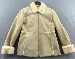 VTG Guess Jacket Women’s Medium SuedeFull Zip Tan Penny Lane Faux Fur - Picture 1 of 10