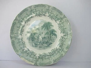 Antique Staffordshire Pottery Green Transferware Plate English Scenery Rare"F203 - Picture 1 of 5