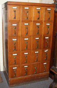 Old Antique Wooden OAK 20 Drawer FILE CABINET Brass Pulls Postcard Cabinet - Picture 1 of 13