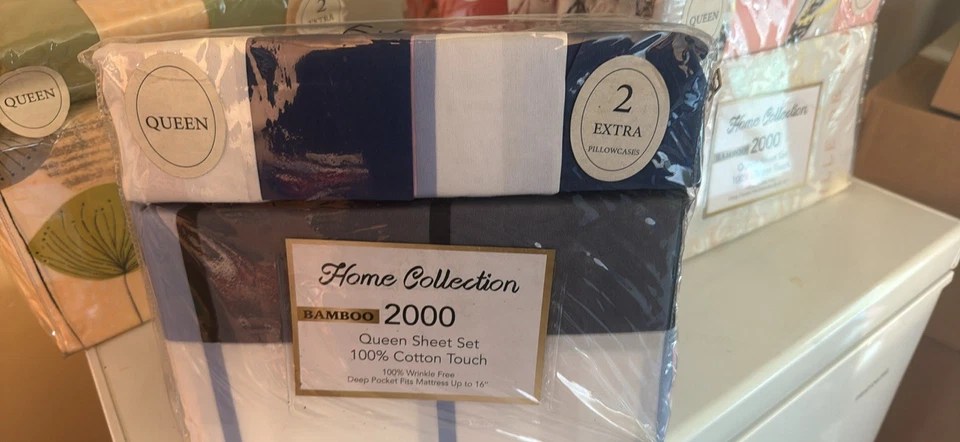 Queen bed sheet set 100% cotton 1 flat 1 fitted sheet 4 pillowcases - Image 1 of 4