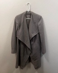 Giacca cappotto misto lana AllSaints Ora grigio UK 10 US 6 cascata collo drappeggiato - Foto 1 di 9