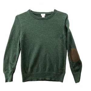 Crewcuts Boys L (10) Elbow Patch Crewneck Sweater Merino Wool Cotton Green - Picture 1 of 8