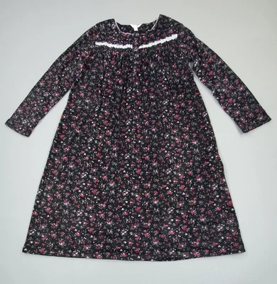 Womens Secret Treasures Velour Soft Black Pink Floral Lace Trim Nightgown Sz M - Image 1 of 4