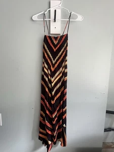 Anthropologie S Runi Chevron Pintuck Pleat Black Orange Green Shift Dress - Picture 1 of 7