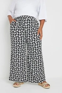Yours Curve Women's Plus Size Heart Print Wide Leg Trousers - Picture 1 of 7