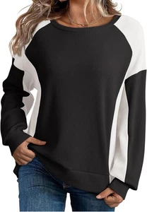 Oversize Sweatshirt Waffelstrick Color Block Rundhals Langarm Gr. M Neu mit Etikett - Bild 1 von 6