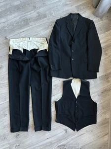 Antik Vintage 40er Jahre Gentelmen schwarz formell selten 3 teilig Anzug Gr: L-XL - Bild 1 von 24