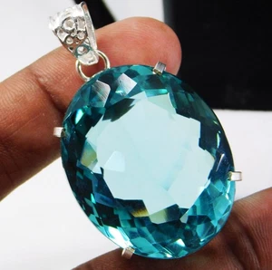 Natural 136.70 Ct Charming Blue Aquamarine Pendant Oval Cut Certified Gemstone - Picture 1 of 8